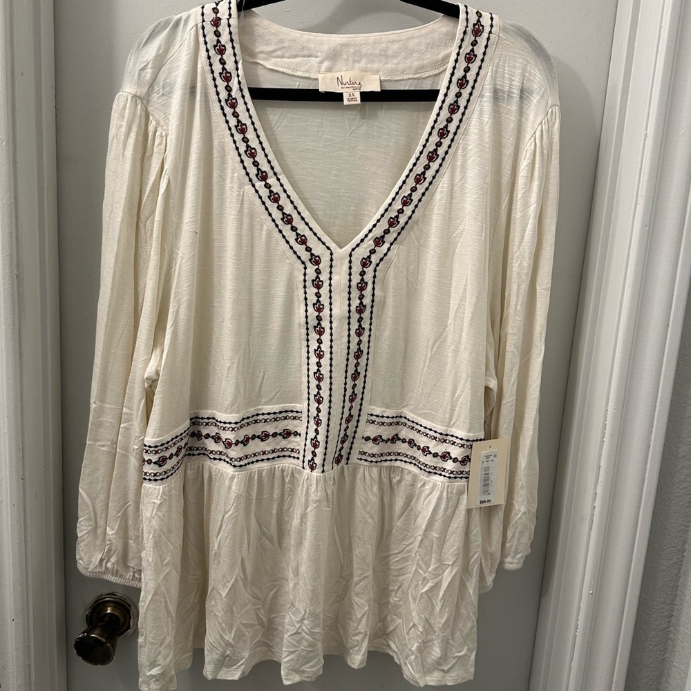 Nurture
by Westbound Knit 3/4 Sleeve V Neck Embroidery blouse